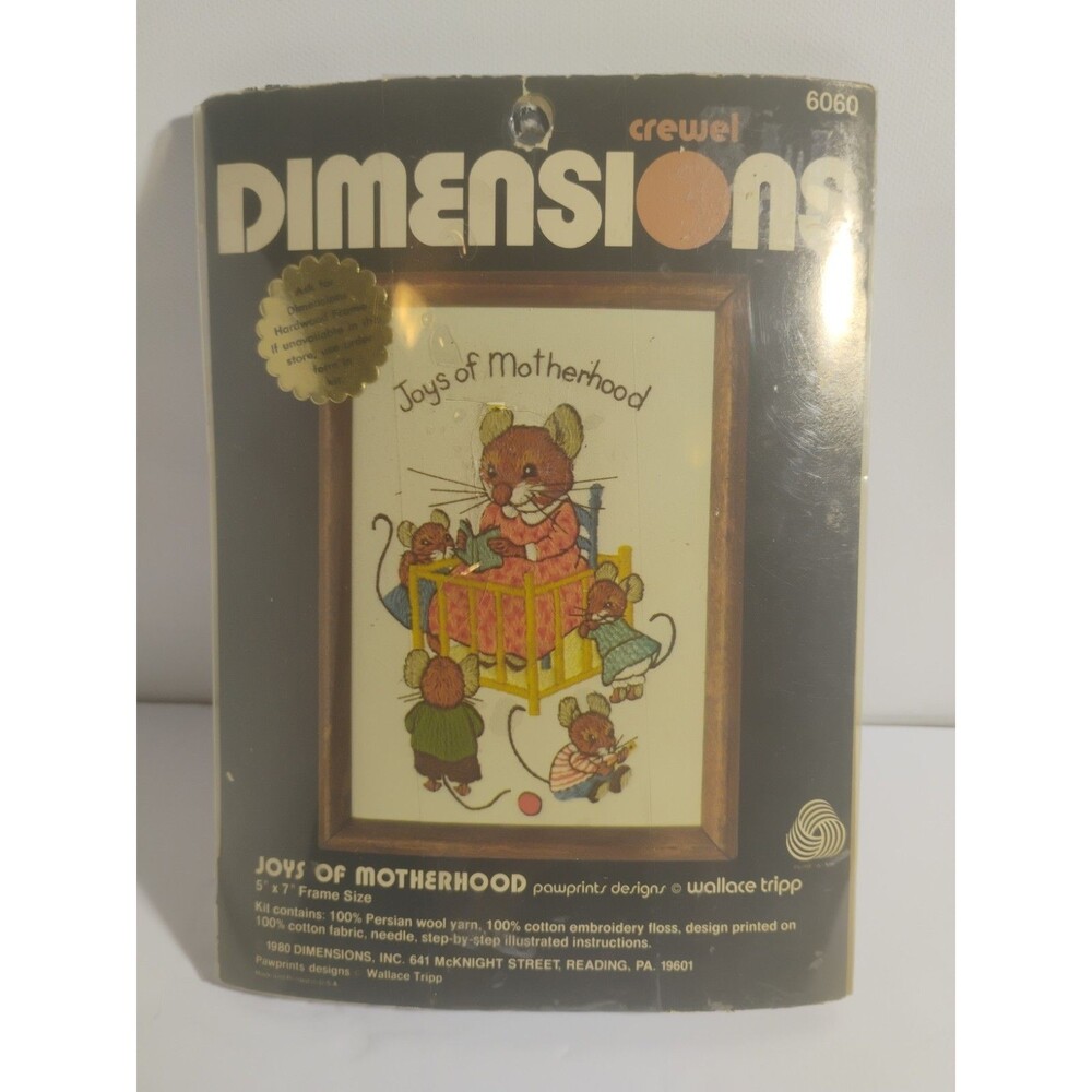 Dimensions Crewel Joys Of Motherhood. 5x7 Framed. Mouse Family. Story Time.